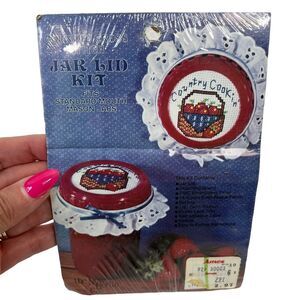 Vtg Counted Cross Stitch Jar Lid Kit Standard Mouth Mason Jars Made In USA